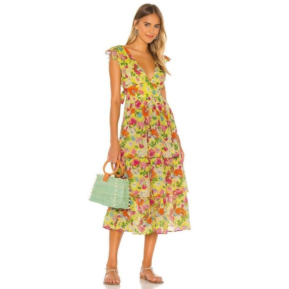 Banjanan Sierrea Dress Fiesta Buttercup Yellow Floral Tie Back Maxi L NWT $385 - Picture 4 of 5